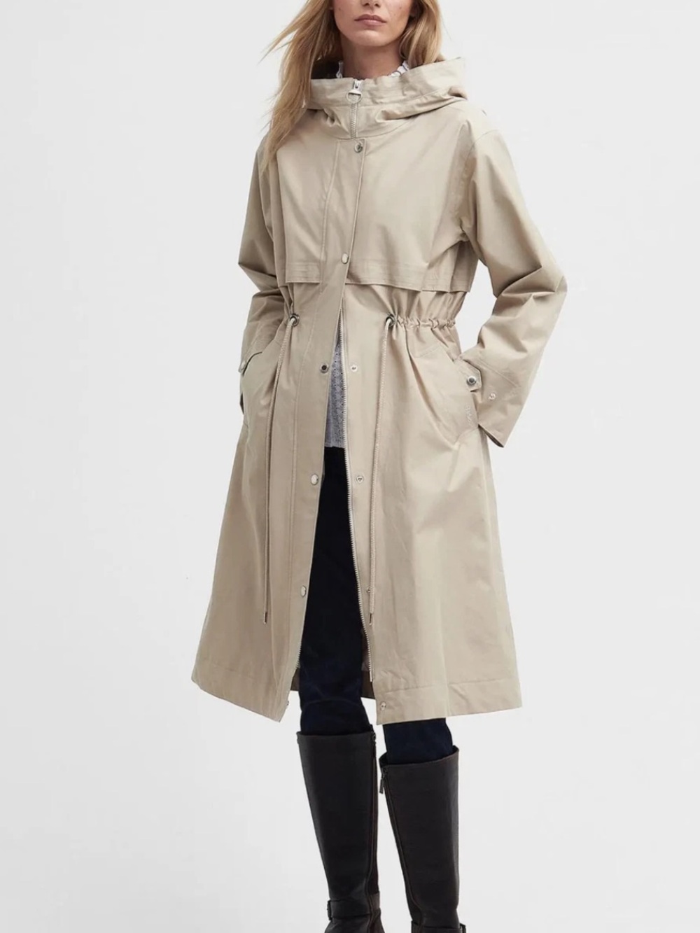 Barbour Lavender Waterproof Hooded Coat Tartan Waterproof Cream Women Size 12